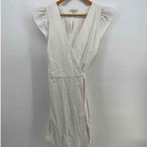 Madewell Linen Blend Flutter Sleeve Wrap Mini Dress White MC976 Mens Size L